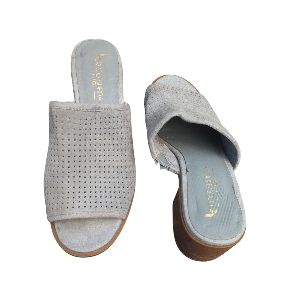 Koolaburra Uggs Raychel‎ Grey Dove Perforated Suede Slip-On Mule Sandal 6.5